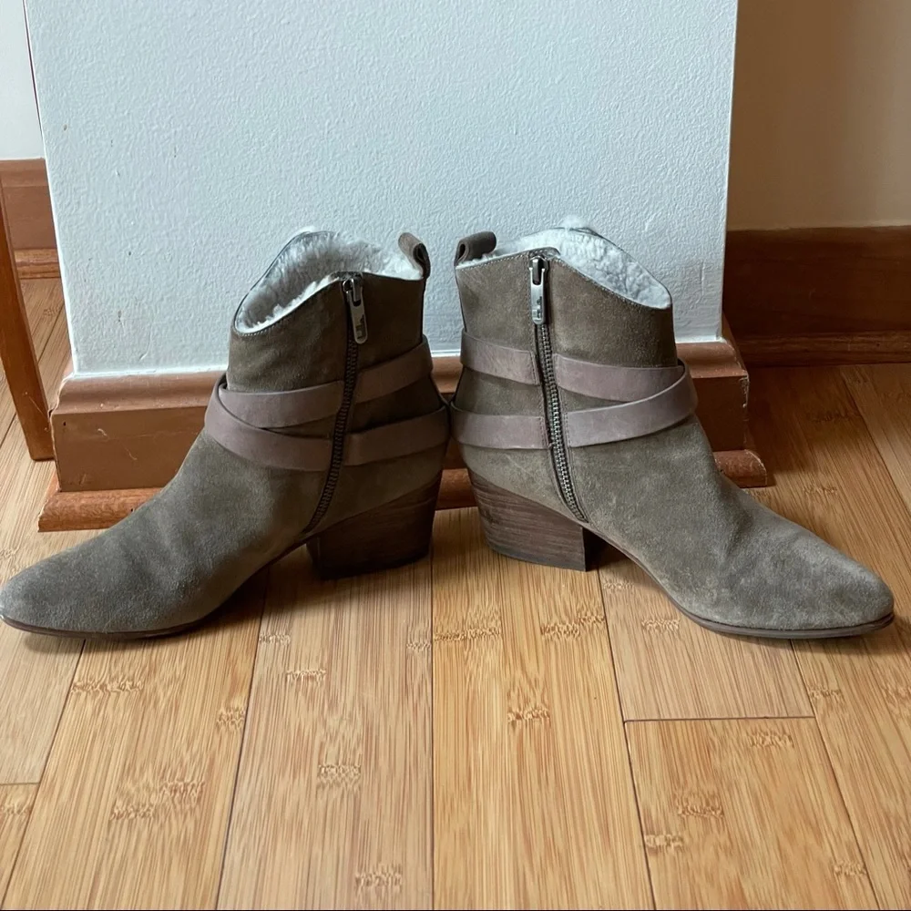 Belle by Sigerson Morrison Laica Gray Suede  Faux Fur Lined Booties size 7.5B - Picture 16 of 16